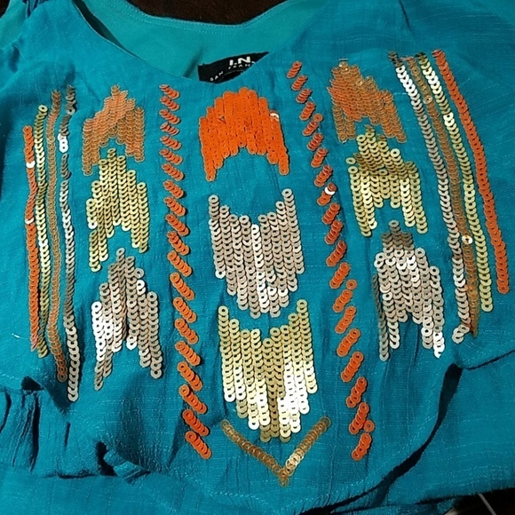 TEAL SEQUINS NATIVE MINI DRESS TRIBAL COLORFUL COWGIRL SIZE SMALL - Picture 8 of 8